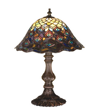 Meyda Tiffany - 67885 - One Light Accent Lamp - Tiffany Peacock Feather - Mahogany Bronze And Craftsman Brown Highlights