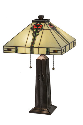 Meyda Tiffany - 70965 - Two Light Table Lamp - Parker Poppy - Oak with Mahogany Bronze