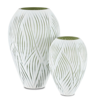 Currey and Company - 1200-0497 - Vase - Patta White Vase Set of 2 - White/Green