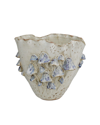 Currey and Company - 1200-0826 - Vase - Black Forest Mushrooms Collection - Cream/Reactive Blue