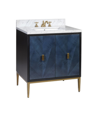 Currey and Company - 3800-0008 - Vanity with Sink - Kallista - Dark Sapphire/Caviar Black/Natural/White/Antique Brass