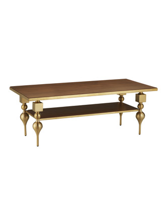 Currey and Company - 4000-0214 - Cocktail Table - Maeve Collection - Brushed Brass / Walnut