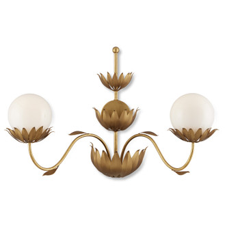 Currey and Company - 5000-0231 - Two Light Wall Sconce - Mirasole Collection - Contemporary Gold Leaf/Gold/White