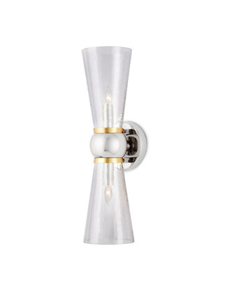 Currey and Company - 5800-0059 - Two Light Bath Wall Sconce - Byford Collection - Polished Nickel / Clear / Polished Brass