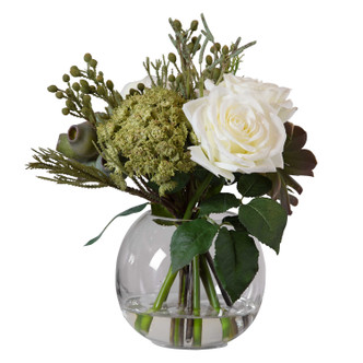 Uttermost - 60182 - Floral Bouquet & Vase - Belmonte - Berries Greenery Seed Pods Succulents And Cream Roses In A Clear