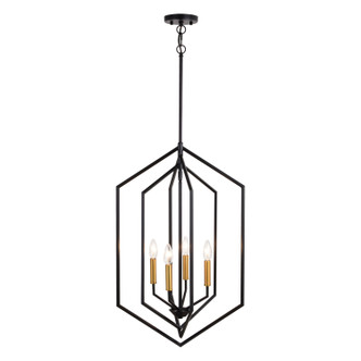 Vaxcel - P0388 - Four Light Pendant - Riley - Black/Satin Brass