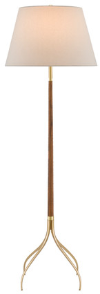 Currey and Company - 8000-0087 - One Light Floor Lamp - Circus Brass Floor Lamp - Natural/Wood/Brushed Brass