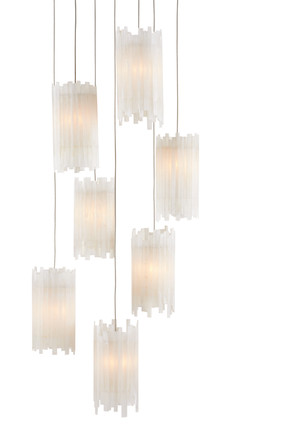 Currey and Company - 9000-0883 - Seven Light Pendant - Escenia - Frosted White/Silver