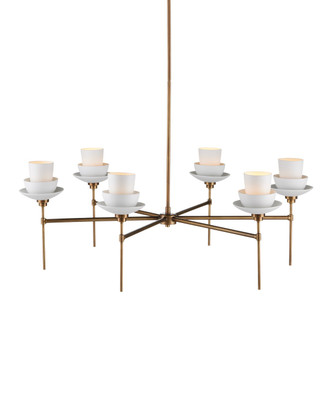 Currey and Company - 9000-1092 - Six Light Chandelier - Etiquette Collection - Antique Brass/White