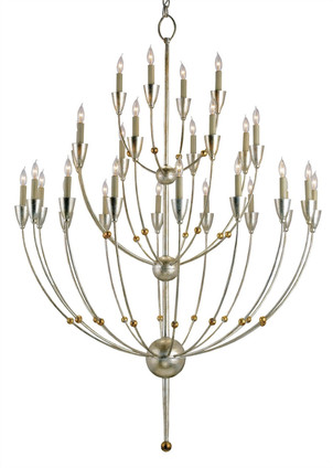 Currey and Company - 9159 - 28 Light Chandelier - Paradox Silver Chandelier - Silver Granello/Gold Leaf