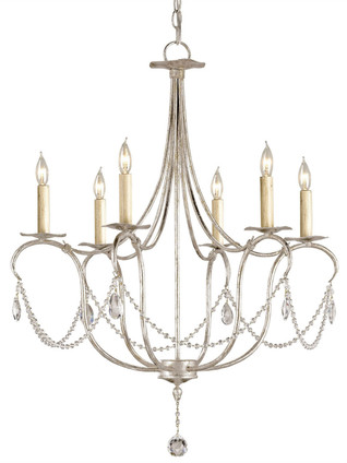 Currey and Company - 9890 - Six Light Chandelier - Crystal Lights Collection - Silver Leaf