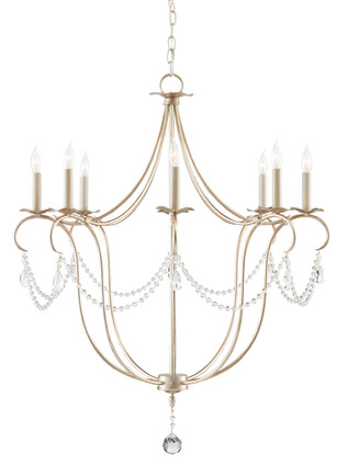 Currey and Company - 9891 - Eight Light Chandelier - Crystal Lights - Silver Leaf/Clear