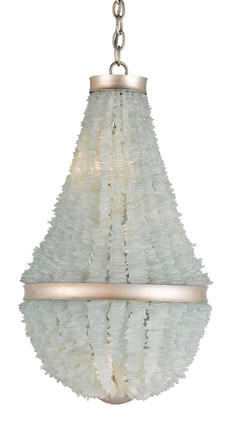 Currey and Company - 9966 - Three Light Chandelier - Platea Seaglass Chandelier - Contemporary Silver Leaf/Seaglass