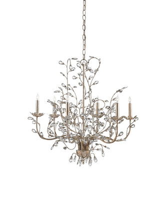 Currey and Company - 9973 - Six Light Chandelier - Crystal Bud - Silver Granello