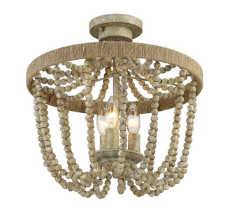 Meridian - M60002-97 - Three Light Semi-Flush Mount - Msemi - Natural Wood with Rope