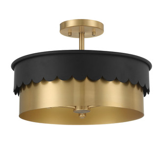 Meridian - M60072MBKNB - Three Light Semi-Flush Mount - Matte Black/Natural Brass