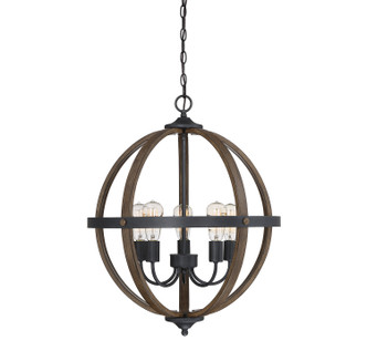 Meridian - M70041WB - Five Light Pendant - Mchan - Wood with Black