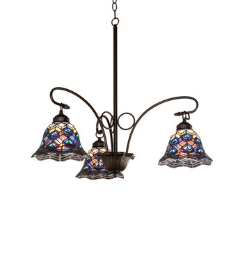 Meyda Tiffany - 110685 - Three Light Chandelier - Tiffany Peacock Feather - Mahogany Bronze