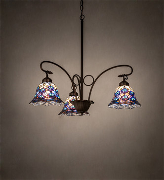 Tiffany Peacock Feather Three Light Chandelier (110685)
