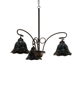 Tiffany Peacock Feather Three Light Chandelier (110685)