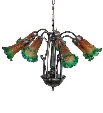 Amber/Green Tiffany Pond Lily Seven Light Chandelier (11584) Amber/Green Tiffany Pond Lily Seven Light Chandelier (11584)