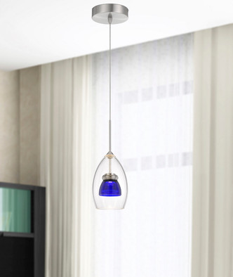 Dimmable With Lutron Brand Dimmers: Dvcl-153P, Scl LED Mini Pendant in Clear Blue (225-UP-128-CL-BLUCL) Dimmable With Lutron Brand Dimmers: Dvcl-153P, Scl LED Mini Pendant in Clear Blue (225-UP-128-CL-BLUCL)