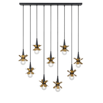 Savoy House - 1-2185-9-103 - Nine Light Linear Chandelier - Portinatx - Satin Black w/Hammered Gold