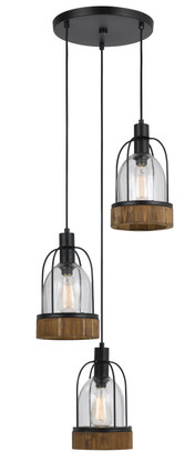 Cal Lighting - FX-3584-3 - Three Light Pendant - BEACON - Wood/Dark Bronze