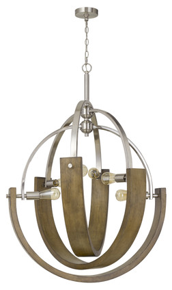 Cal Lighting - FX-3741-6 - Six Light Chandelier - Rauma - Wood/Brushed Steel