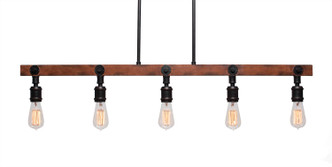 Toltec Lighting - 1135-AT18 - Five Light Billiard/Island - Portland - Painted Wood-Look & Dark Granite
