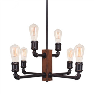 Toltec Lighting - 1139-AT18 - Six Light Chandelier - Portland - Painted Wood-Look Metal & Dark Granite