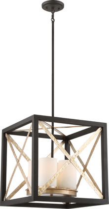 Nuvo Lighting - 60-6134 - Four Light Pendant - Boxer - Matte Black / Antique Silver Accents
