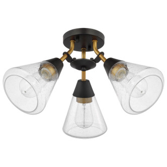 Nuvo Lighting - 60-7684 - Three Light Semi Flush Mount - Starlight - Matte Black / Natural Brass