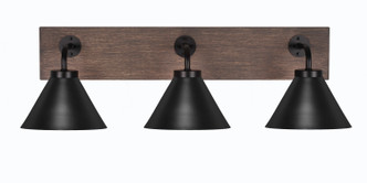 Toltec Lighting - 1773-MBDW-421-MB - Three Light Bath Bar - Oxbridge - Matte Black & Painted Distressed Wood-look Metal