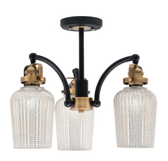 Toltec Lighting - 1947-MBBR-4253 - Three Light Semi-Flush Mount - Easton - Matte Black & Brass