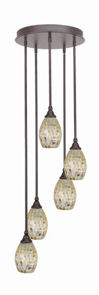 Toltec Lighting - 2145-DG-406 - Five Light Pendalier - Empire - Dark Granite