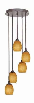 Toltec Lighting - 2145-DG-625 - Five Light Pendalier - Empire - Dark Granite