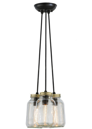 Meyda Tiffany - 145069 - Three Light Pendant - Mason Jar - Textured Black