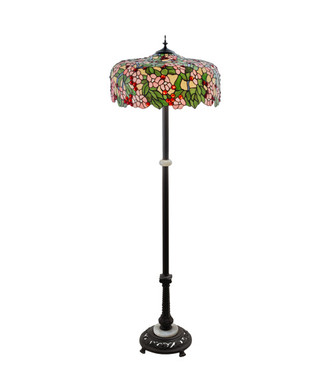 Meyda Tiffany - 148875 - Three Light Floor Lamp - Tiffany Cherry Blossom - Mahogany Bronze