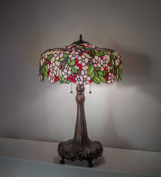 Tiffany Cherry Blossom Three Light Table Lamp (15404)