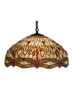 Meyda Tiffany - 17544 - Three Light Pendant - Tiffany Hanginghead Dragonfly - Beige Flame