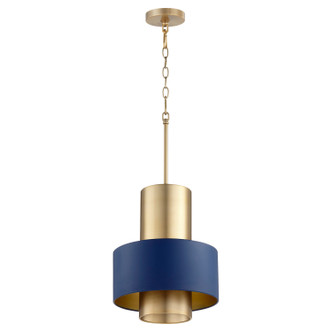 Quorum - 8011-3280 - One Light Pendant - Cylinder Drum Pendants - Aged Brass|Blue
