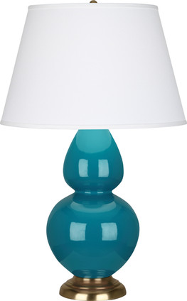 Robert Abbey - 1751X - One Light Table Lamp - Double Gourd - Peacock Glazed Ceramic w/Antique Natural Brass