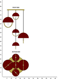 Robert Abbey - 589OX - Five Light Pendant - Mavisten Edition Copernica - Lacquered Burnished Brass w/Oxblood Painted