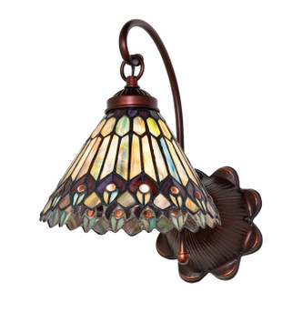 Meyda Tiffany - 18525 - One Light Wall Sconce - Tiffany Jeweled Peacock - Craftsman Brown