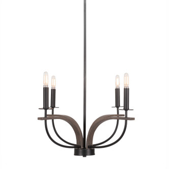 Toltec Lighting - 2904-MBDW - Four Light Chandelier - Monterey - Matte Black & Painted Distressed Wood-look Metal