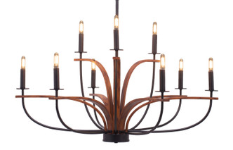 Toltec Lighting - 2909-MBWG - Nine Light Chandelier - Monterey - Matte Black & Painted Wood-look Metal