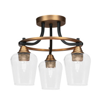 Toltec Lighting - 3417-MBBR-210 - Three Light Semi-Flush Mount - Paramount - Matte Black & Brass