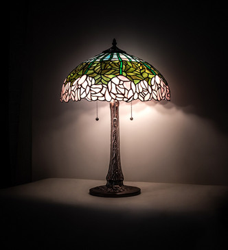 Tiffany Cabbage Rose Three Light Table Lamp (242043)