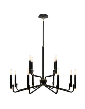 Justice Designs - NSH-8184-MBBR - 12 Light Chandelier - Matte Black w/ Brass